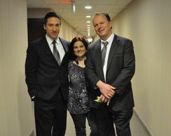 Faron Salisbury, Debra Markowitz and Robert Clohessy on the set of My Cross to Bear