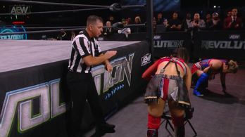 Paul Turner, Hikaru Shida, and Ryo Mizunami in All Elite Wrestling: Revolution (2021)