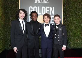 Caleb McLaughlin, Finn Wolfhard, Noah Schnapp, and Gaten Matarazzo at an event for 75th Golden Globe Awards (2018)