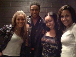 Pooch Hall, Dot Smith, Brittny Smith, and Amaris Davidson of Lady Lux on the set of Stomp the Yard 2: Homecoming