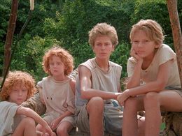 River Phoenix, Hilary Gordon, Rebecca Gordon, and Jadrien Steele in The Mosquito Coast (1986)