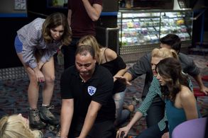 Ken Marino, Colton Dunn, Janet Varney, Noureen DeWulf, and June Diane Raphael in Burning Love (2012)