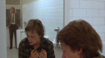 Michael J. Fox and James MacKrell in Teen Wolf (1985)