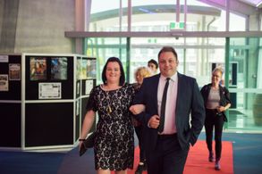 Aaron Falvey walking the red carpet for the premiere of 'The Flame' at the Top of the South Film Festival.