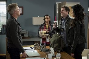 Greg Germann, Andy Samberg, Sujata Day, and Stephanie Beatriz in Brooklyn Nine-Nine (2013)