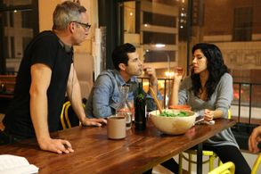 Dir Wallace Langham w/ David DeSantos & Stephanie Beatriz on set for CLOSURE.