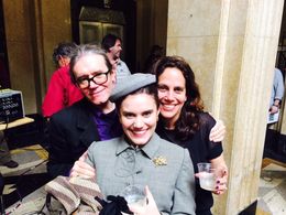 On set of Carol - Producers Stephen Woolley, Elizabeth Karlsen, with unnamed supporting artist