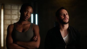 Mishka Thébaud (Adrian) and Ayisha Issa (Solara) on Dark Matter