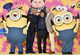 Danny Trejo, Steve Carell, Christopher Meledandri, and Rodin Eckenroth at an event for Minions: The Rise of Gru (2022)