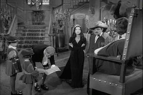 Elvia Allman, John Astin, Ted Cassidy, Carolyn Jones, Lisa Loring, and Ken Weatherwax in The Addams Family (1964)