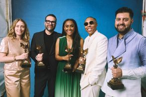 Eddie Vaisman, Lena Waithe, Julia Lebedev, A.V. Rockwell, and Rishi Rajani at an event for 39th Film Independent Spirit 
