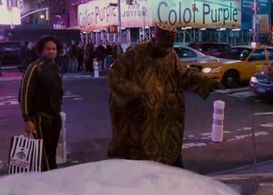 Dennis Jay Funny watches Giselle knocks over vendor table in Times Square.