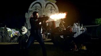 Yarett Harper shooting at the cast members of CBS' S.W.A.T.