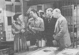 Roy Rogers, Pat Brady, Dale Evans, Edward Keane, and Harry Strang in Twilight in the Sierras (1950)