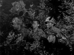 Paul Mazursky, Stephen Coit, Kenneth Harp, and Frank Silvera in Fear and Desire (1953)