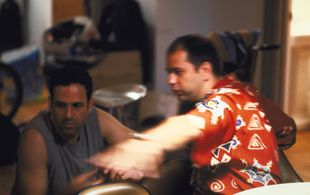 Michael Selditch and DP Tamas Bojtor watching playback on set of Fixing Frank.