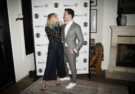 Narrator of Love Island USA Matthew Hoffman, arrives with Host Arielle Vandenberg at the 