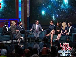 Mayim Bialik, Stephen Colbert, Kaley Cuoco, Johnny Galecki, Simon Helberg, Jim Parsons, Melissa Rauch, and Kunal Nayyar 