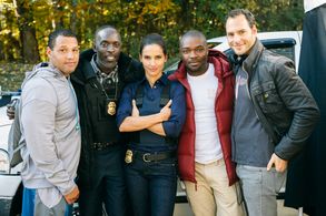 Michael K Williams, Leonor Varela, David Oyelowo and Lucas Akoskin on the set of Captive.