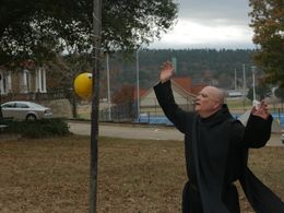 Alec Franco as Dom Johan in Mack celebrates a win at tether ball.