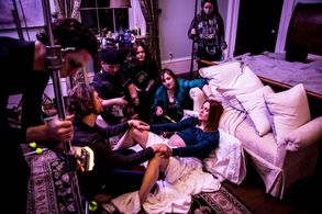 on set of The Unraveling with Sarah Zanotti