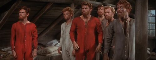 Jacques d'Amboise, Matt Mattox, Marc Platt, Tommy Rall, Jeff Richards, and Russ Tamblyn in Seven Brides for Seven Brothe