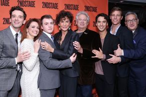 (L-R) Michael Urie, Roxanna Hope Radja, Jack DiFalco, Mercedes Ruehl, Harvey Firestein, Michael Rosen, Ward Horton and M