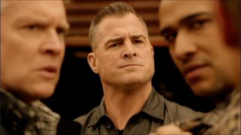 Still of Tate Donovan, George Eads, and M. Serrano in MacGyver (2018)