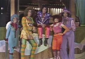 Debra Clinger, Louise DuArt, Michael Lembeck, Mickey McMeel, and Bert Sommer in The Krofft Supershow (1976)