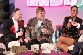 Elton John, David Furnish, and Aisha Tyler at an event for IMDb at the Oscars (2017)