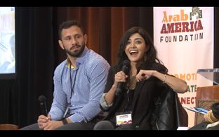 Yasmine Al-Bustami and Myles Amine at Arab America Foundation Summit (2021)