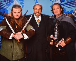 Matthew Allen and Zachariah Clark take a moment to pose with John Rhys-Davies who played Gimli in Lord of the Rings as t