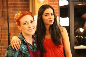 Laura Elise Barrett and Melissa Cordero on the set of Roommates on Elm Street