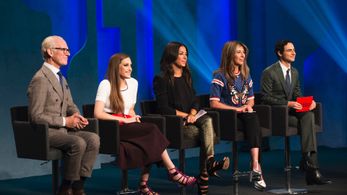 Zac Posen, Nina Garcia, Tim Gunn, Carly Chaikin, and Rebecca Minkoff in Project Runway (2004)