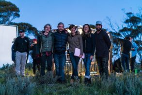 On-set, CARGO: (L-R) Yolanda Ramke, Martin Freeman, Samantha Jennings, Kristina Ceyton, Ben Howling