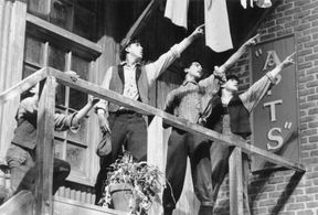 Dee Caspary, Joseph Conrad, Dominic Maldonado, and Matthew Schoenfeld in Newsies (1992)