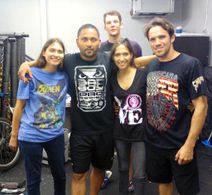 Cassandra Betancourt on set of Between Bullets with Executive Producer/Writer Evette Betancourt and stunt crew