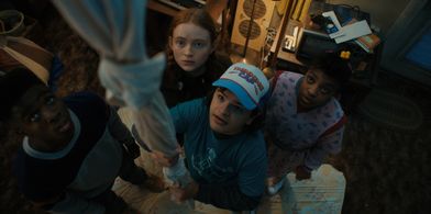 Caleb McLaughlin, Sadie Sink, Gaten Matarazzo, and Priah Ferguson in Stranger Things: Chapter Seven: The Massacre at Haw