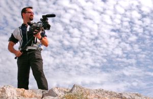 On Mars Hill about to shoot footage of the Acropolis in Athens.