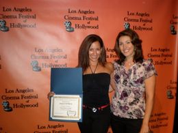 Receiving an award for 'The Diner's Club' with Make-up artist Angie Mohammed.