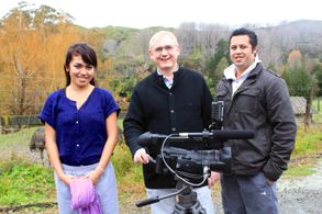 Shooting the final scenes of Rere's Children: David Whittet (Director) with Ebony Tuhaka (Miriama) and Shane Luke (Arape