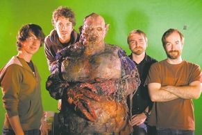 In costume and on the set of 