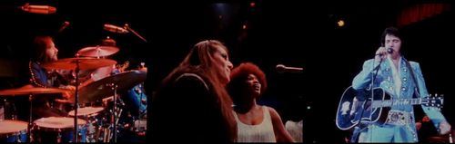Elvis Presley, Ronnie Tutt, Kathy Westmoreland, and Myrna Smith in Elvis on Tour (1972)