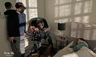 Dave McRae, DP Gregory Bennett and Victoria Mero on the set of It's Me, Billy.