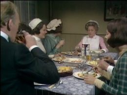 Angela Baddeley, Gordon Jackson, Jean Marsh, Jenny Tomasin, and Jacqueline Tong in Upstairs, Downstairs (1971)