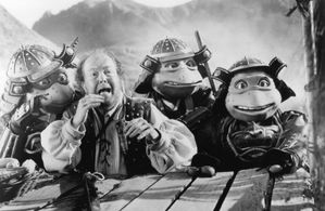 Corey Feldman, John Aylward, Mark Caso, Jim Raposa, and Brian Tochi in Teenage Mutant Ninja Turtles III (1993)