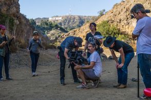 Andrew Hyatt with the crew on the set of Full of Grace