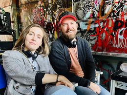 Showrunners Courtney Jane Walker and Matt Huether on the set of Home Sweet Rome! in Rome, Italy.