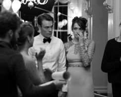 Ed White and Charlotte Ritchie on set in 'MAN OF THE HOUR'