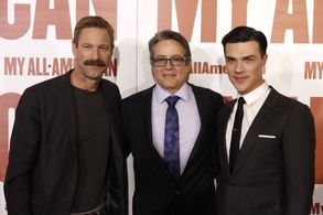 Aaron Eckhart, Angelo Pizzo, and Finn Wittrock at an event for My All-American (2015)